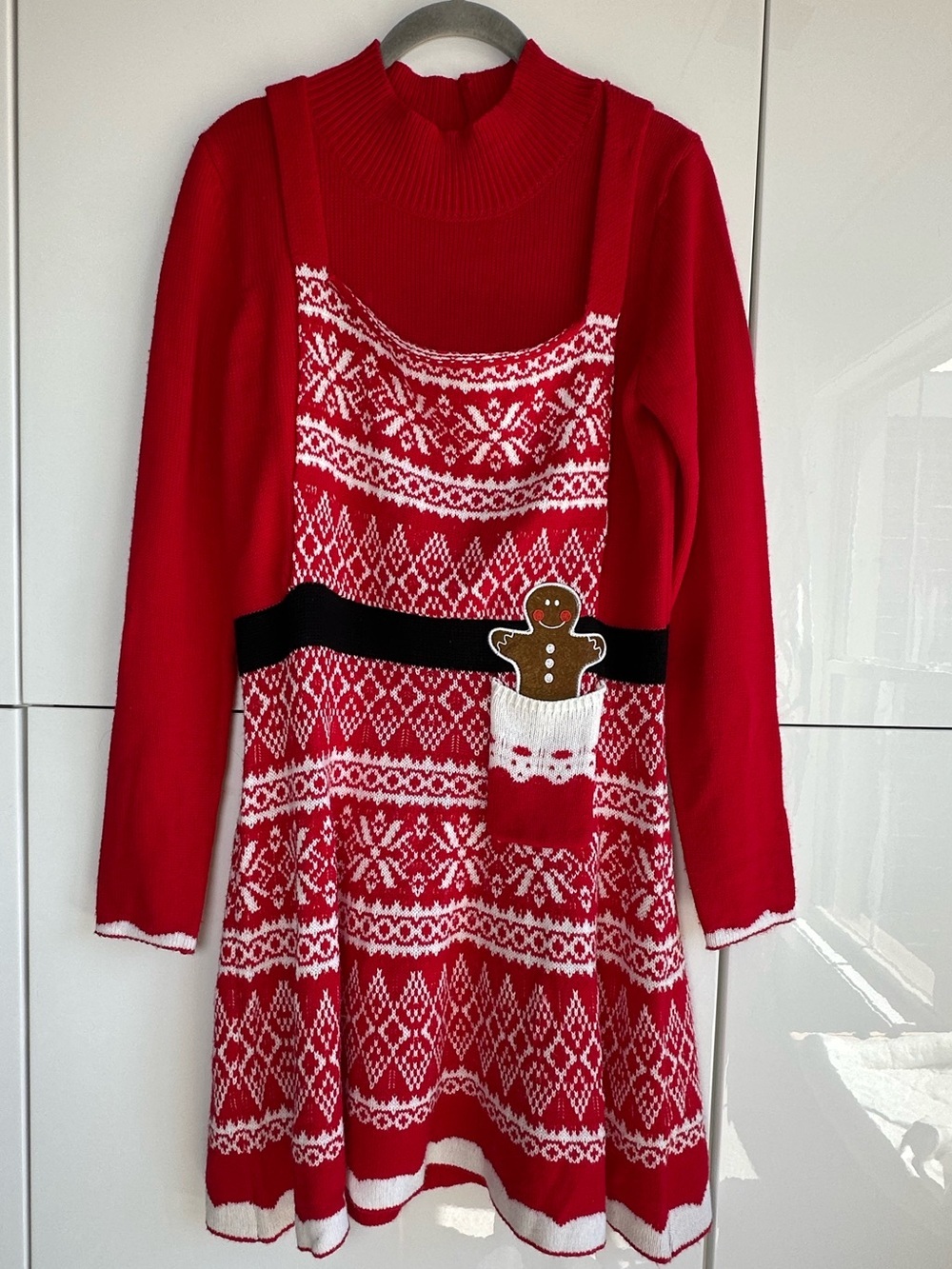 HOLIDAY / CHRISTMAS Sweater Dress - Santa's Helper Mrs Claus Apron Dress Large